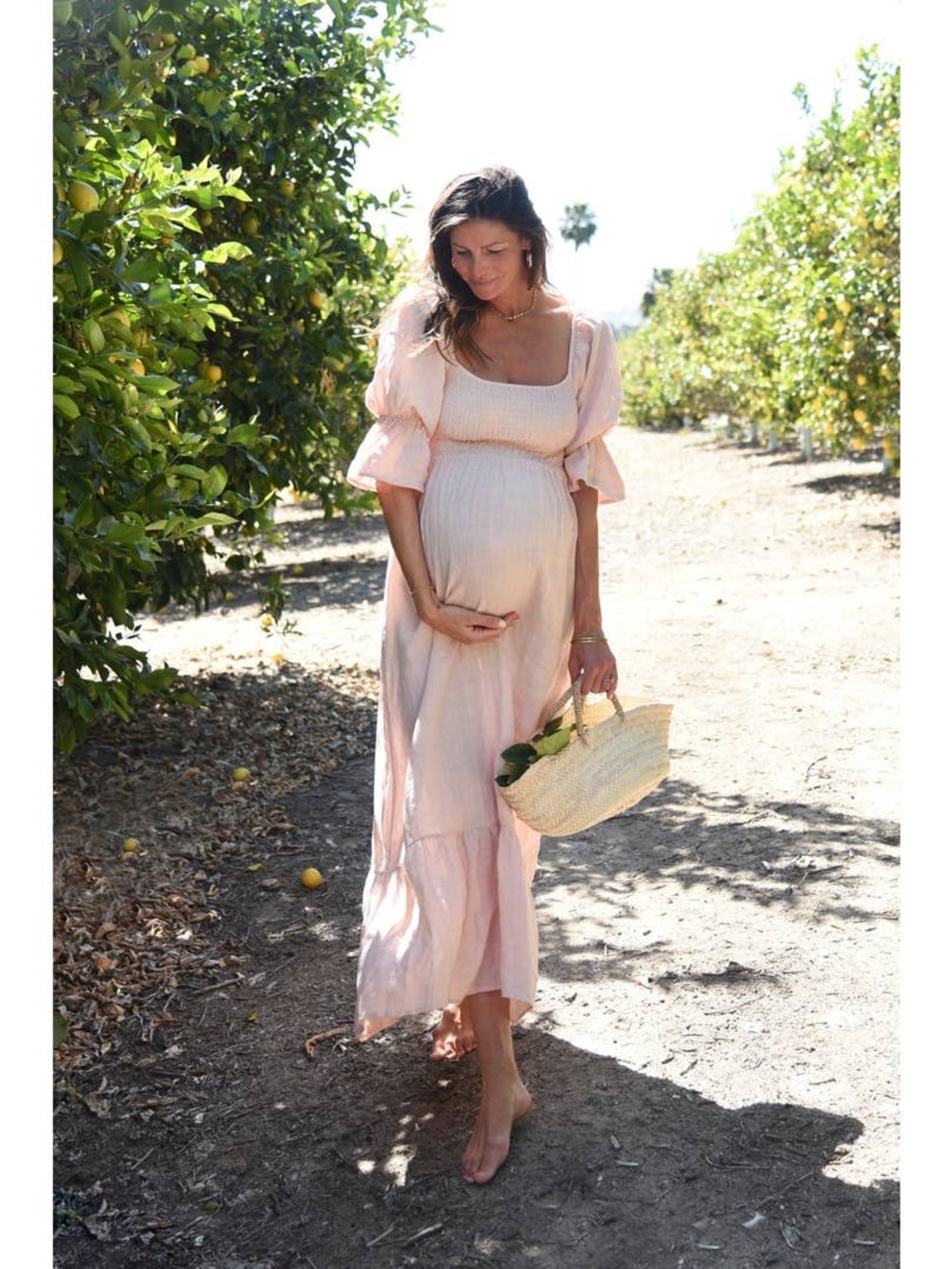 Smocked Square-Neck Maxi Dress in Light Pink